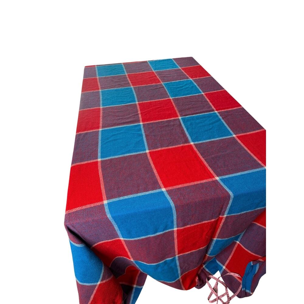 Sears Checkerboard Bedspread Blanket 
 Blue Red Vintage 80's 74" x 114